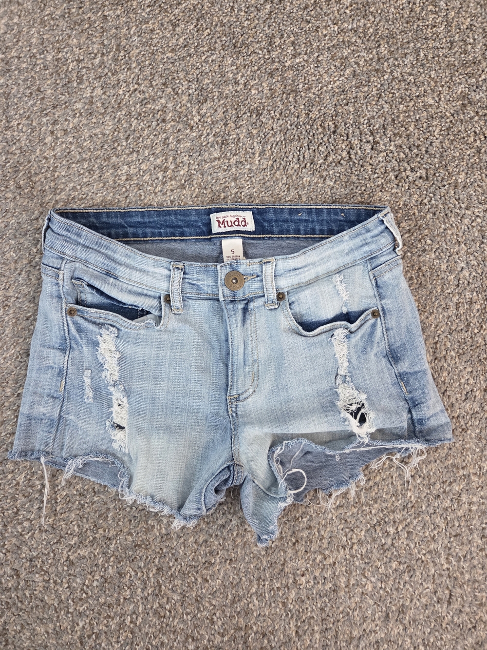 Mudd Women's Distressed Light Blue Denim Cutoff Shorts